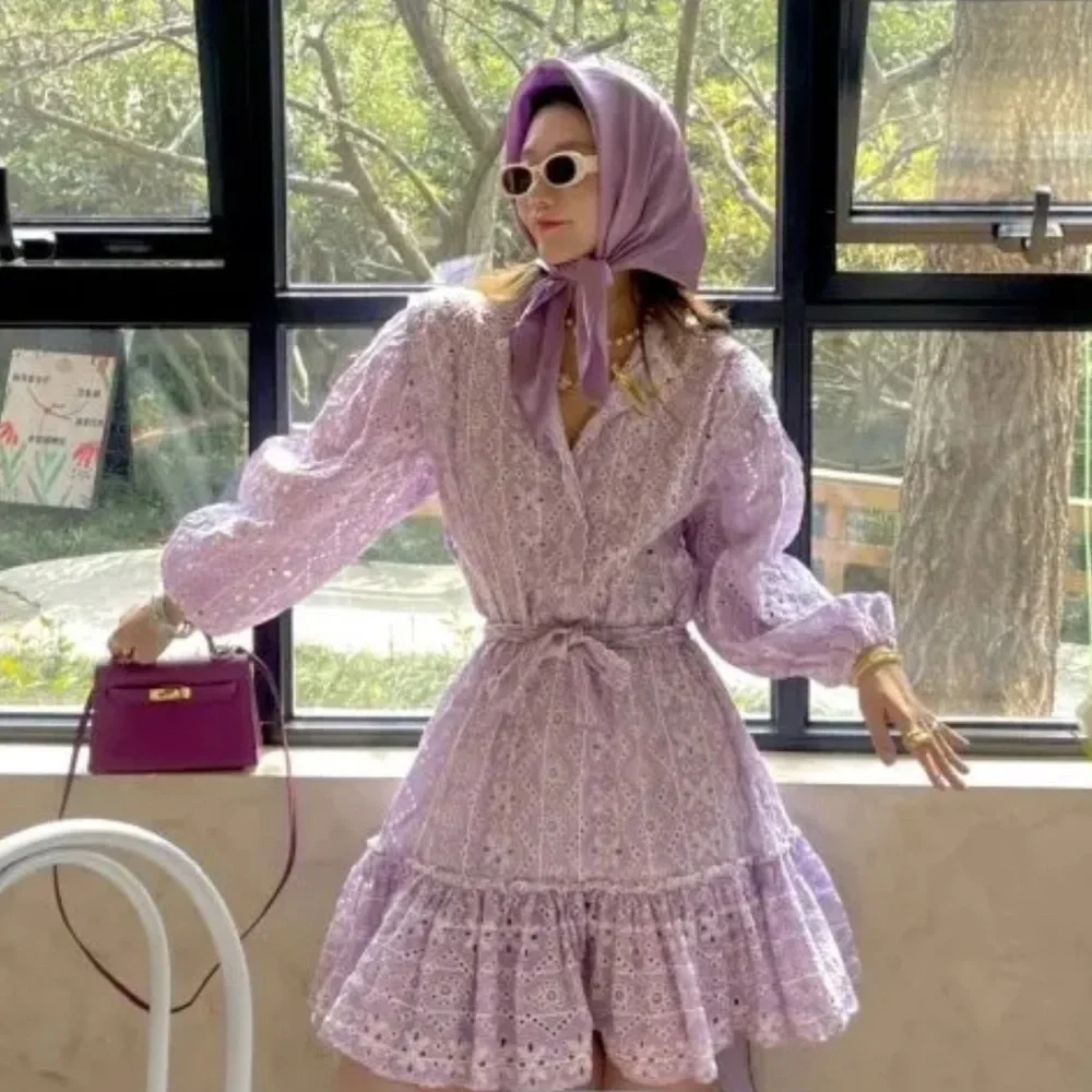 Maje Lavender Lace Dress with Puff Sleeves new with tags - Picture 2 of 3